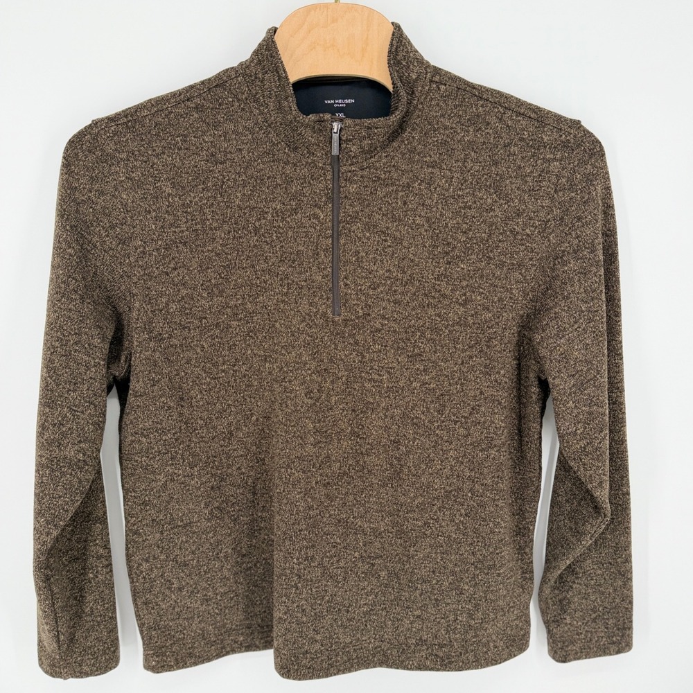 Van Heusen Flex Mens XXL Brown Marled Quarter Zip Pullover Sweater Classic Fit